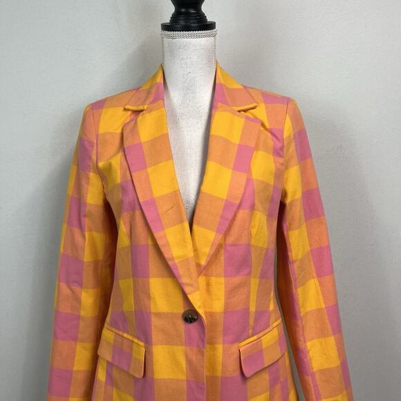 Free Assembly Blazer Jacket size Small Pink Yellow Orange Black Stretch Career - Picture 3 of 11